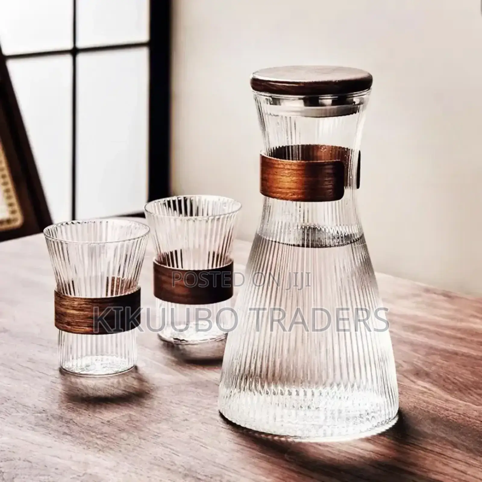 Heat Resistant Walnut Sleeve Glass Water Jug Pitcher Set