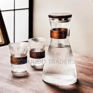 Heat Resistant Walnut Sleeve Glass Water Jug Pitcher Set