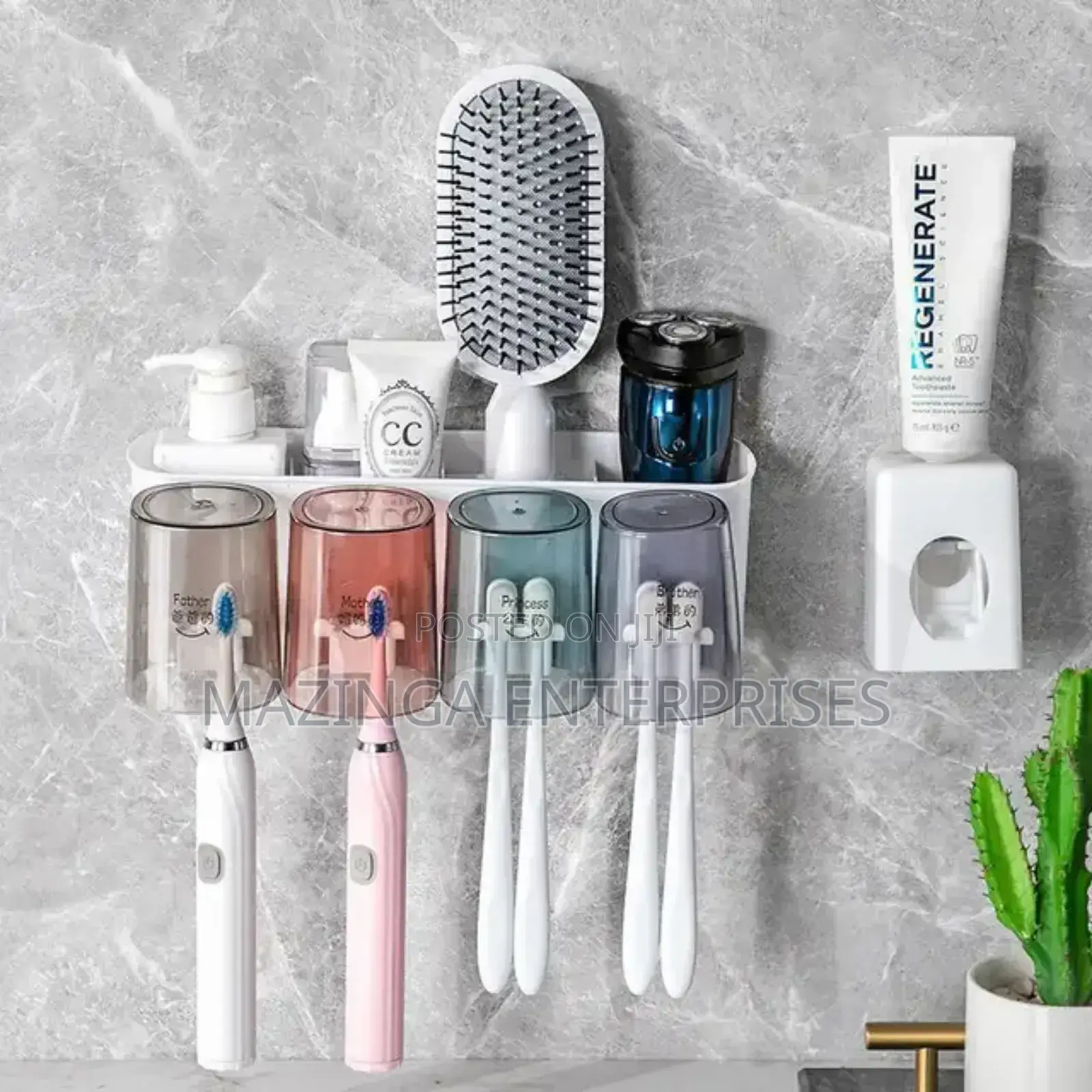 Self Adhesive Bathroom Toothbrush Holder WTH Paste Dispenser