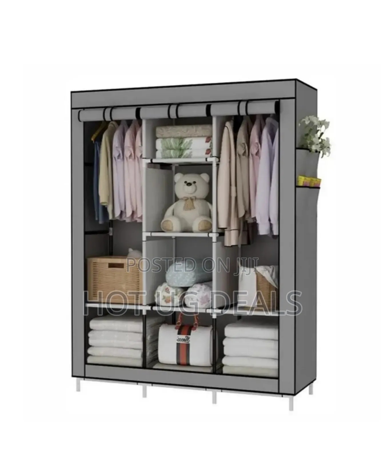 3 Column Metallic Stands Wardrobe Rack - Gray - 170*128*45cm