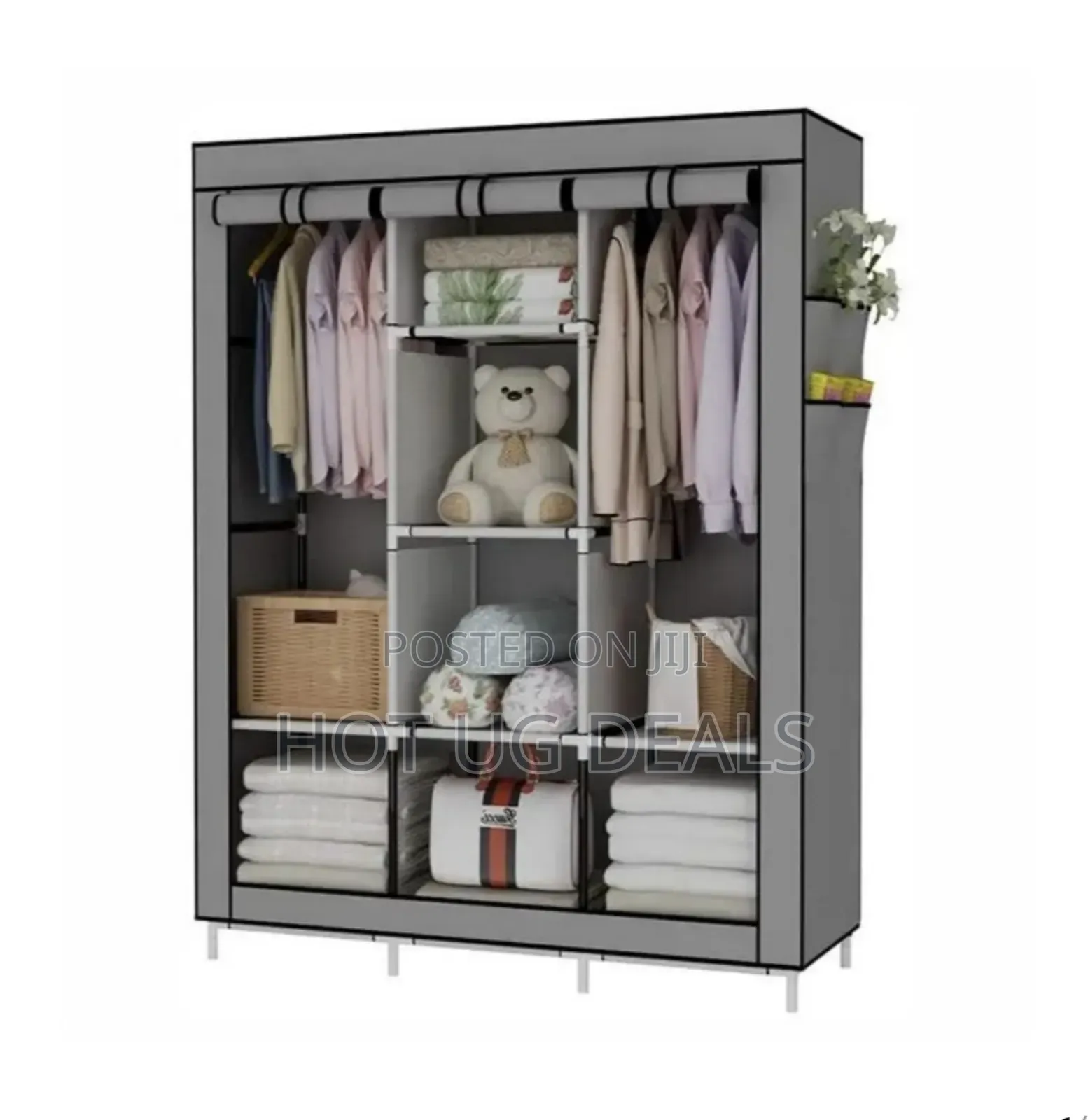 3 Column Metallic Stands Wardrobe Rack - Gray - 170*128*45cm