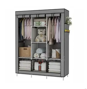 3 Column Metallic Stands Wardrobe Rack - Gray - 170*128*45cm