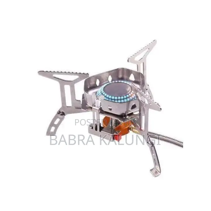 Windproof Camping Gas Stove With Adapter Converter, Silver.