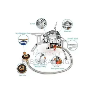Windproof Camping Gas Stove With Adapter Converter, Silver.