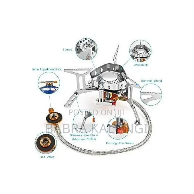 Windproof Camping Gas Stove With Adapter Converter, Silver.