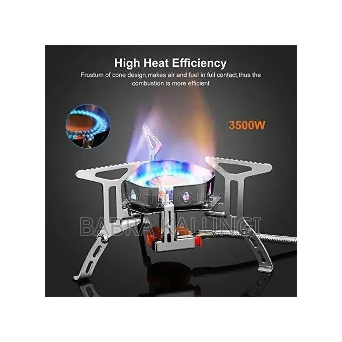 Windproof Camping Gas Stove With Adapter Converter, Silver.