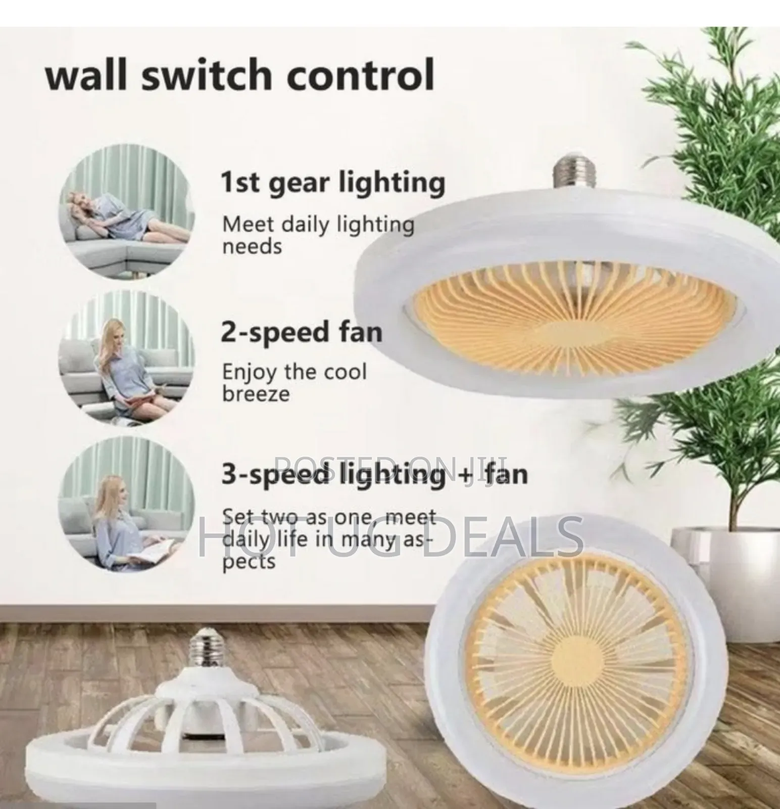 Ceiling Fan With Light Bulb - White