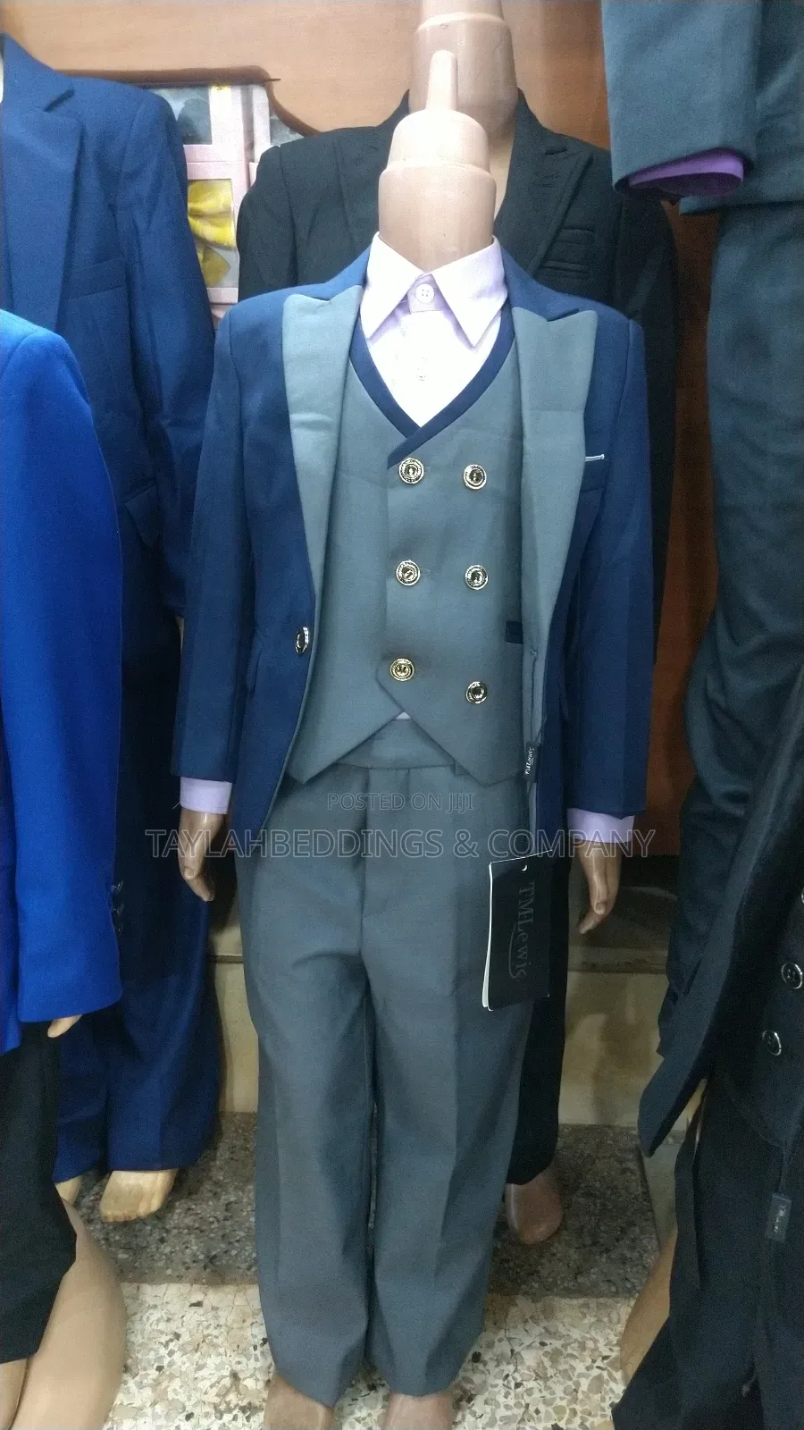 Gray Blue Boys Suits Formal 3 Piece