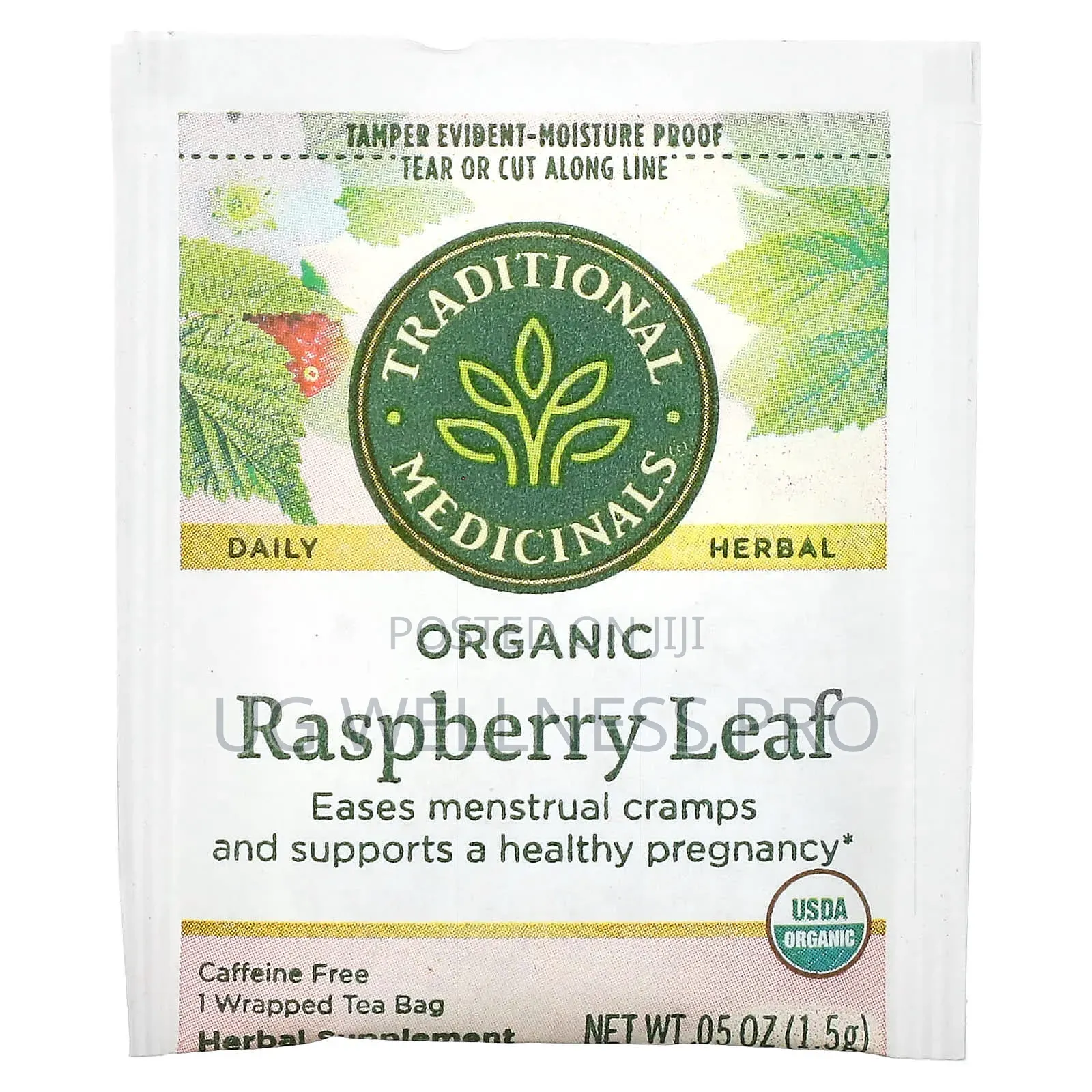 Organic Raspberry Leaf Caffeine Free 16 Wrapped Tea Bags 24g