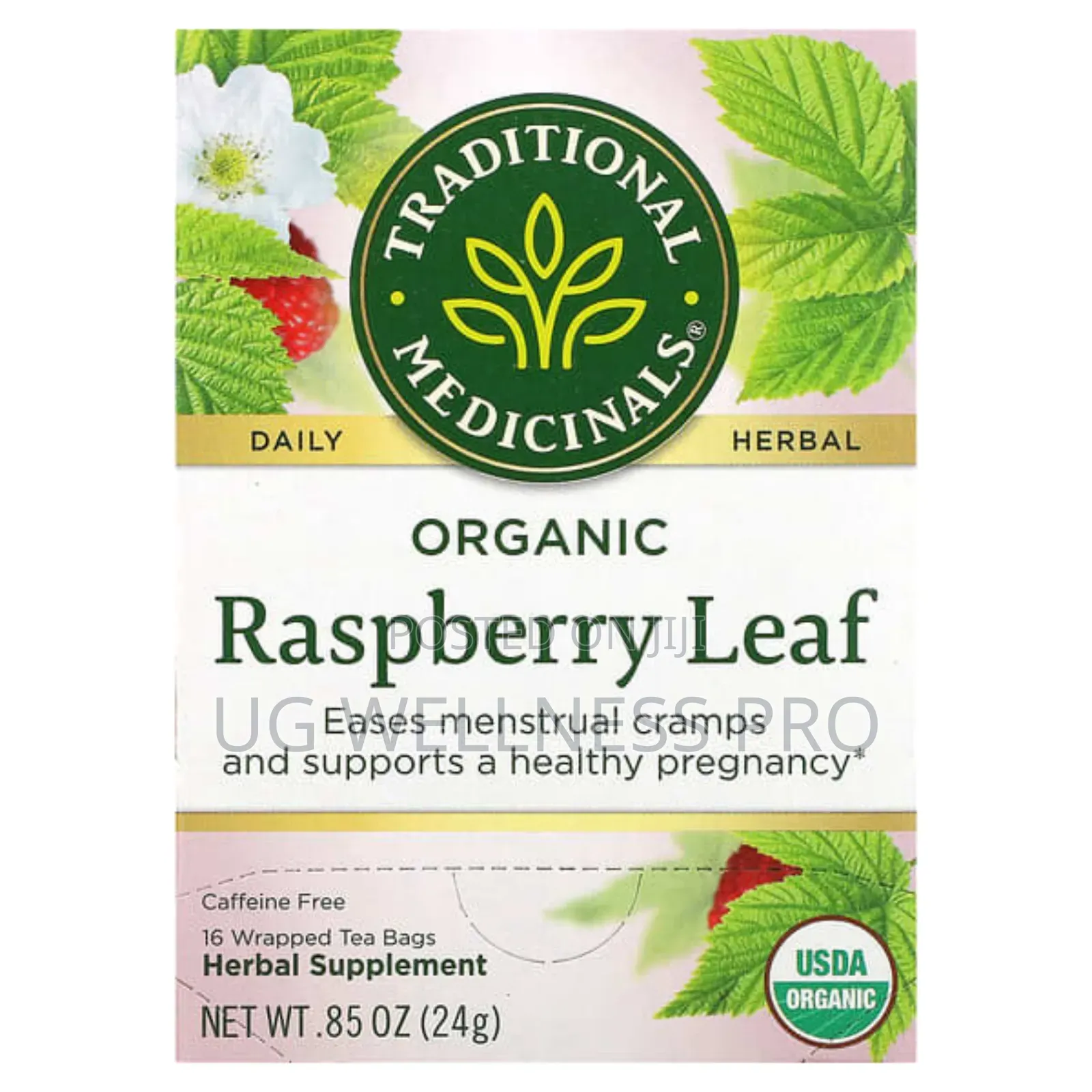 Organic Raspberry Leaf Caffeine Free 16 Wrapped Tea Bags 24g