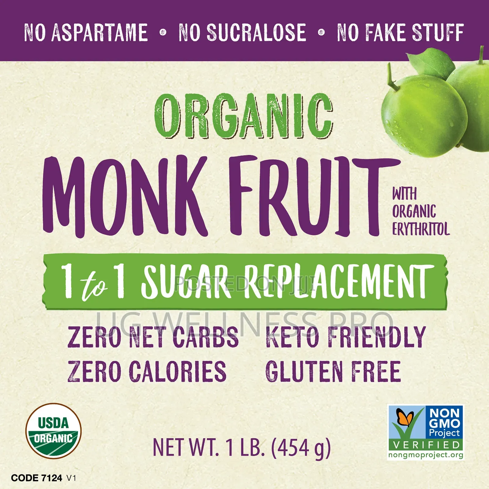 Real Food, Organic Monk Fruit, 1-to-1 Sugar Replacement 454g