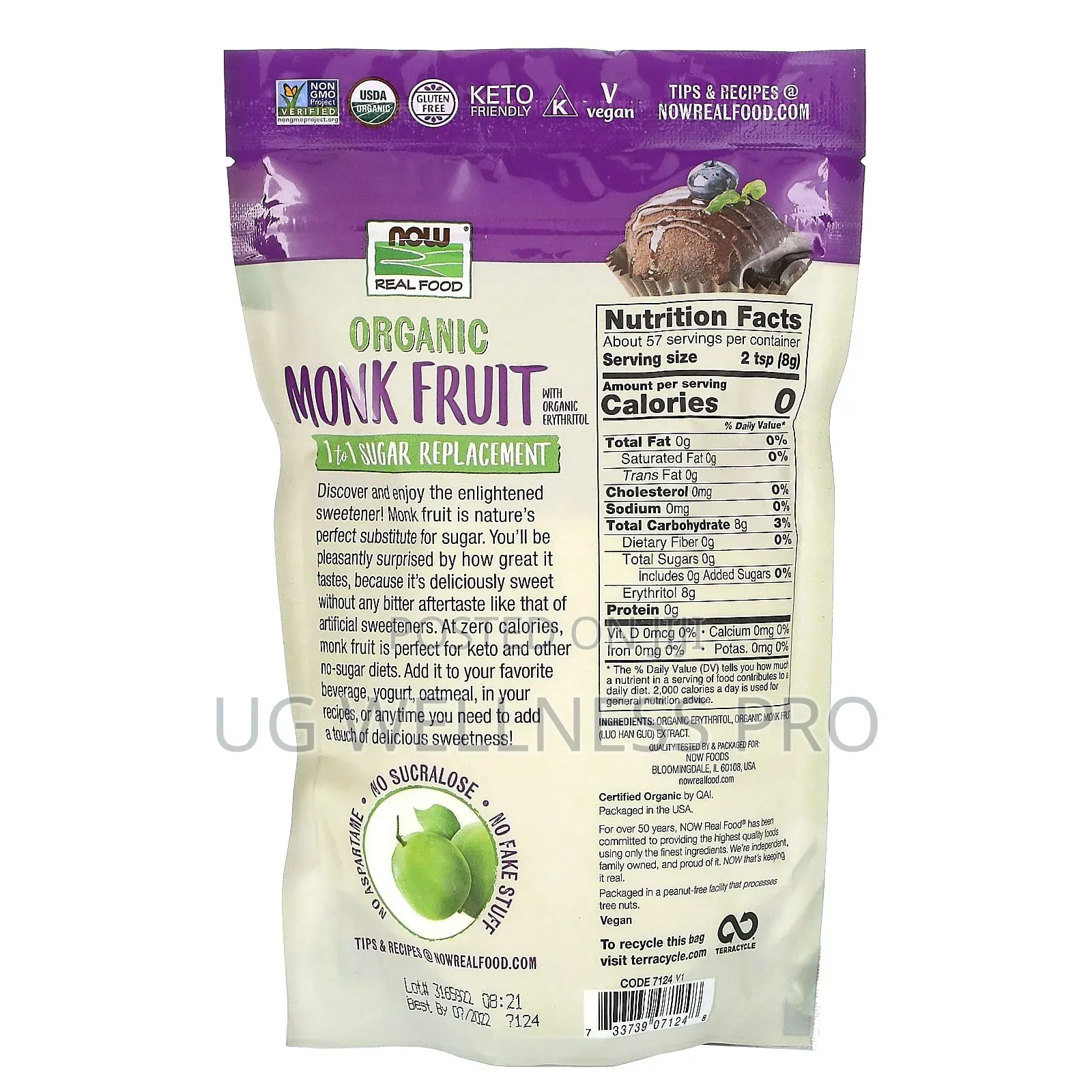 Real Food, Organic Monk Fruit, 1-to-1 Sugar Replacement 454g