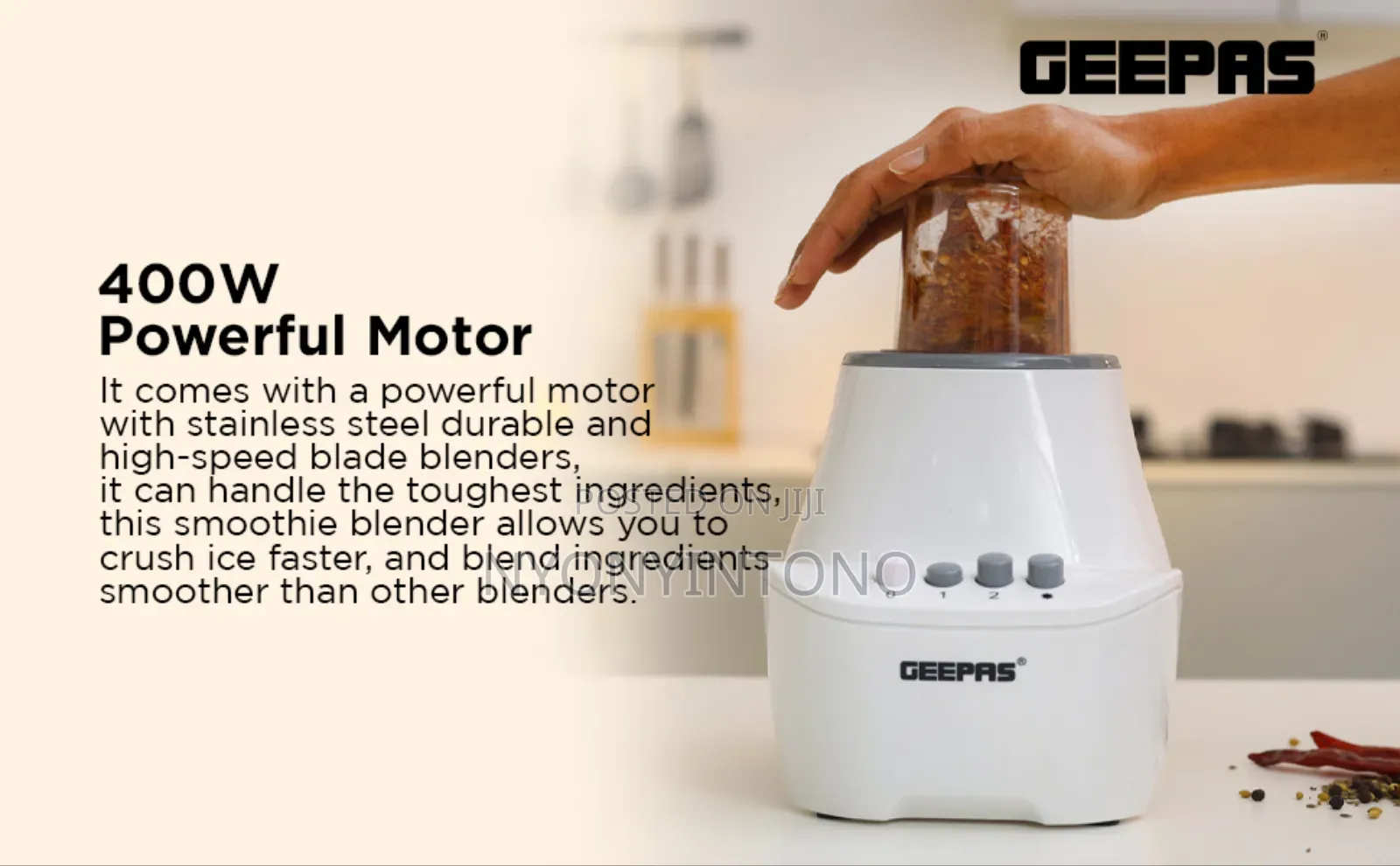 Geepas 3 In 1 Juice Blender With 2grinders 2yrs Warrantee