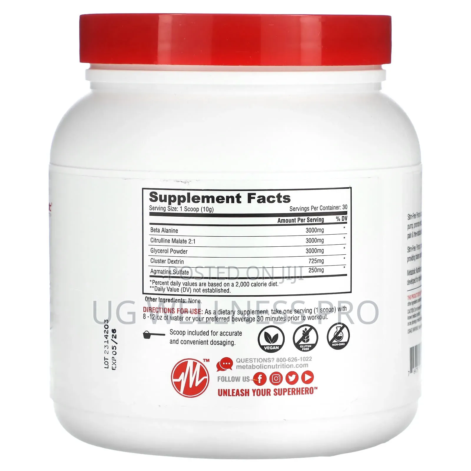 Metabolic Nutrition, Stim-Free Pump, Unflavored, 30 Servings