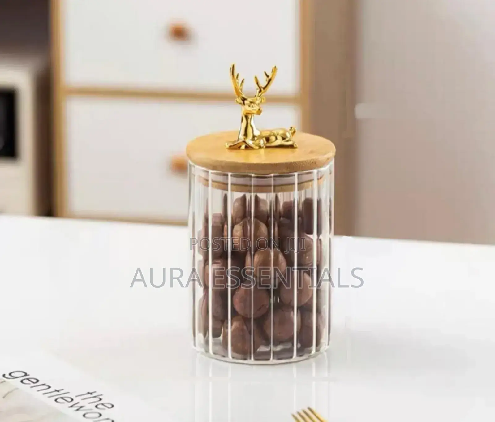 3pcs Corrugated Glass Jar With Wooden Lid Deer Shape