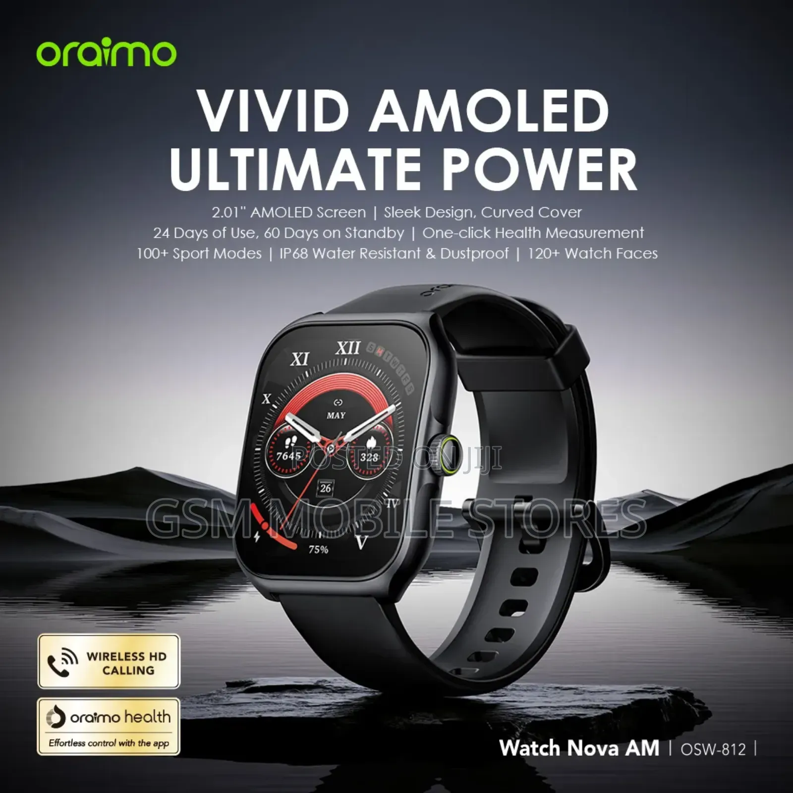 Oraimo Watch Nova AM 2.01" AMOLED Screen Curved Cover.