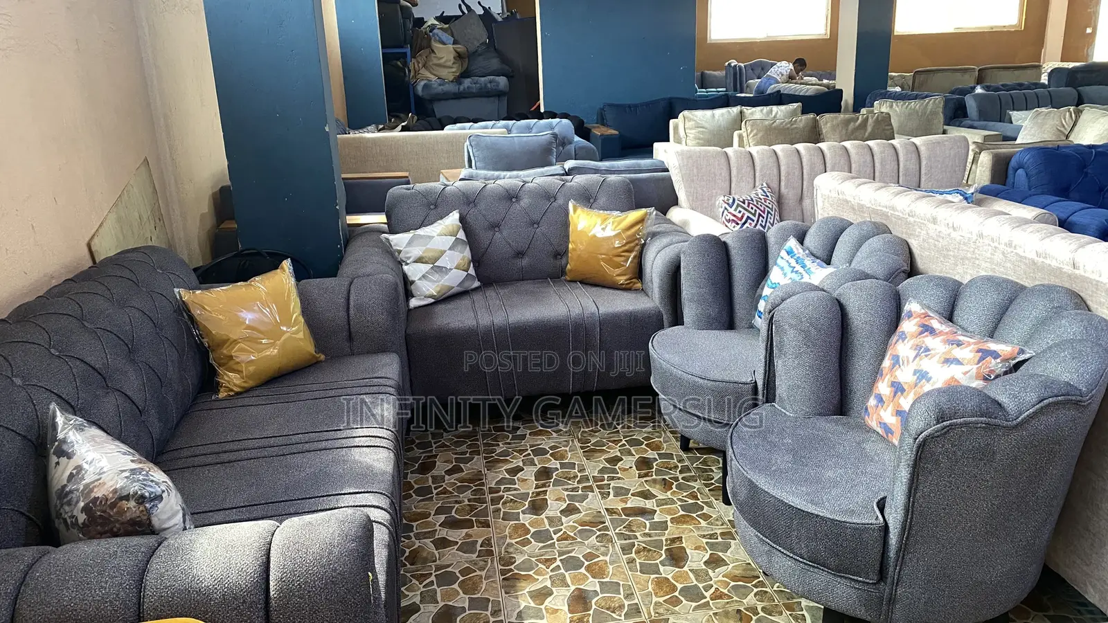 A Unique Sofa Set in Gray Color Readily Available.