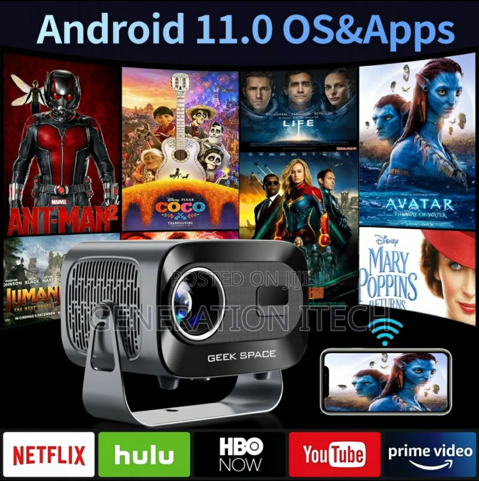 A10- Smart Projector With Android 11, Dual Wifi,Bluetooth