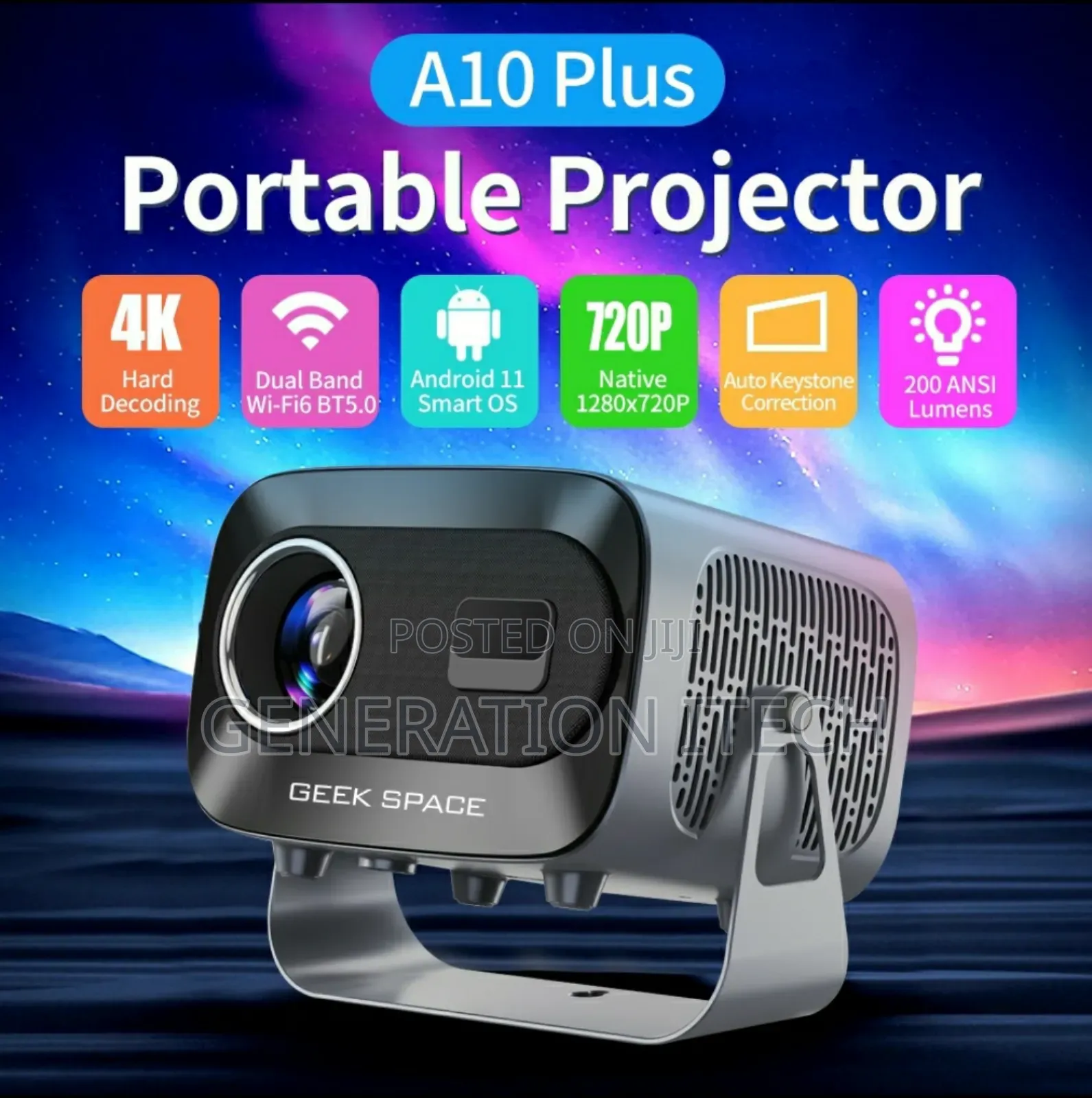 A10- Smart Projector With Android 11, Dual Wifi,Bluetooth
