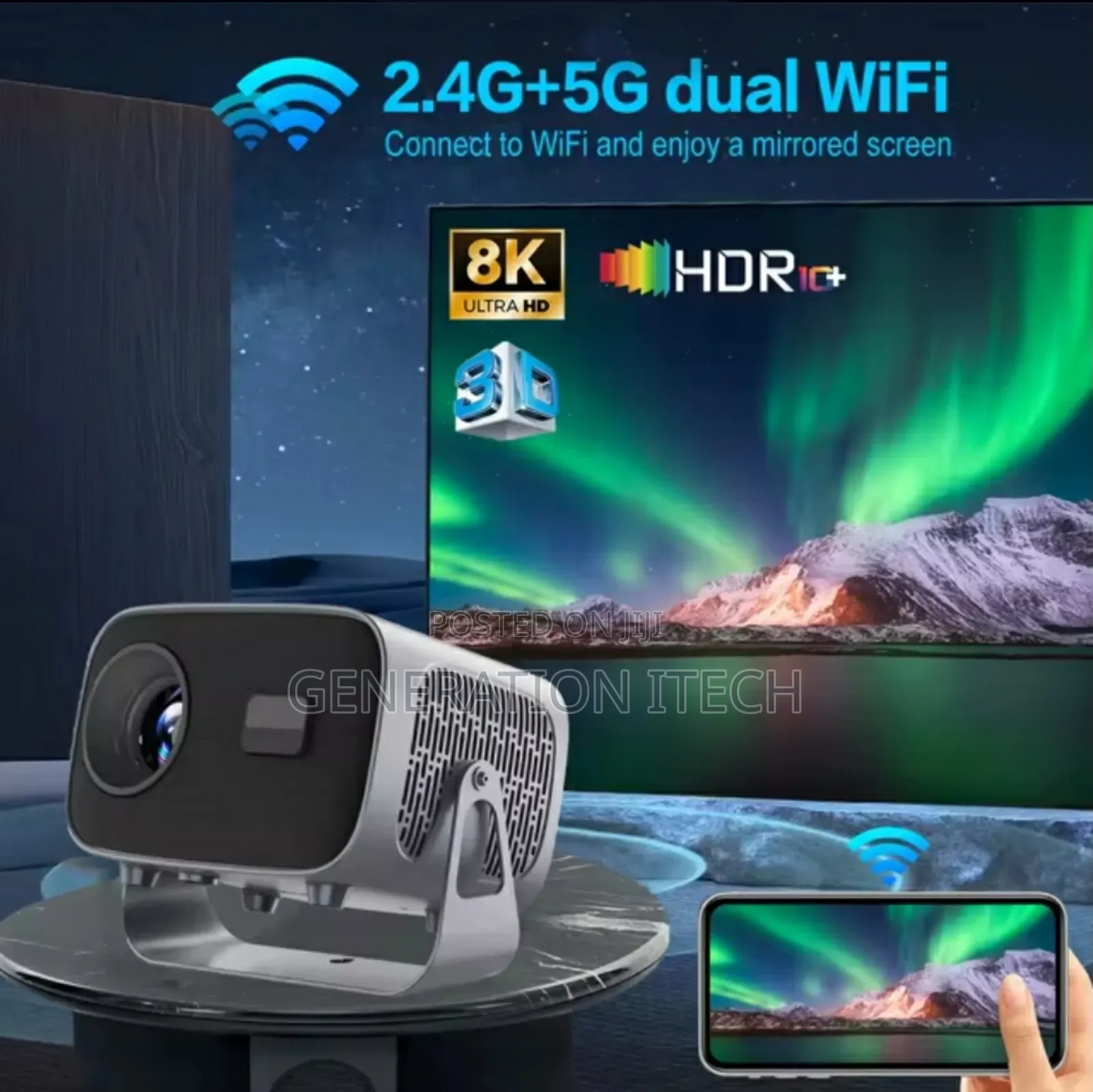 A10- Smart Projector With Android 11, Dual Wifi,Bluetooth