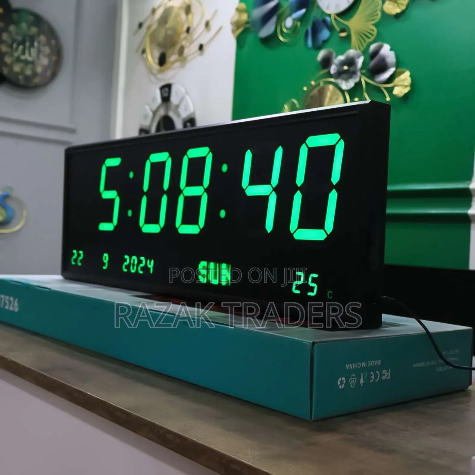 Large Green Digital LED Clock