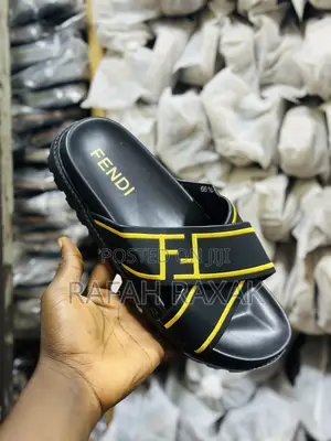 Original Black/Yellow Luxury Fendi Cross Leather Sandals