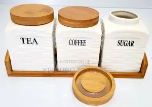 White Ceramic Tea, Coffee Sugar 3 Canisters Set