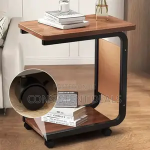 C-Shaped Side Coffee Table With Wheels