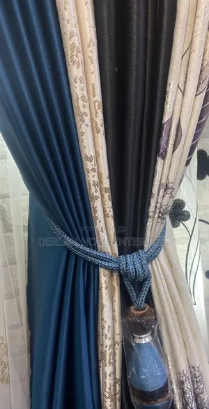 Curtains Per Meter in Black , Cream and Green