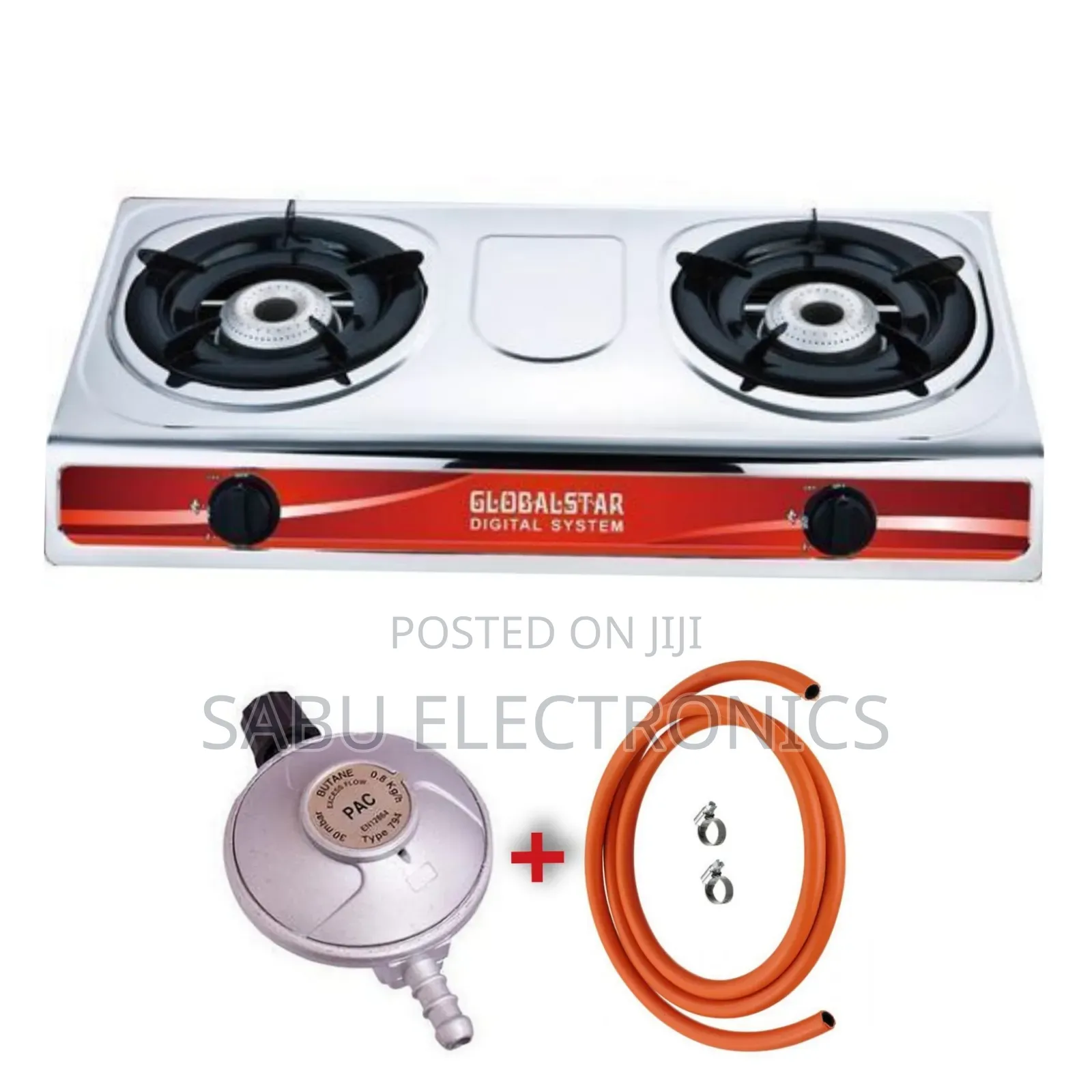 Double Burner Stainless Steel Gas Stove Kit for 6kg Cylind.