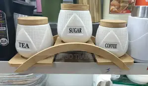 3pcs Ceramic Canisters With Bamboo Base