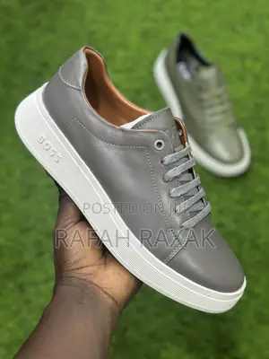 Grey Boss Smart Casual Leather Sneaker Low Shoes