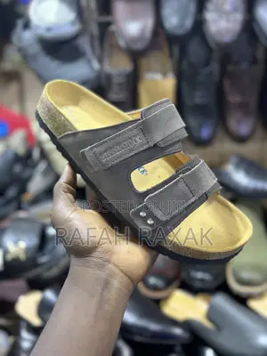 Grey Leather Birkenstock Arizona Double Strap Sandals
