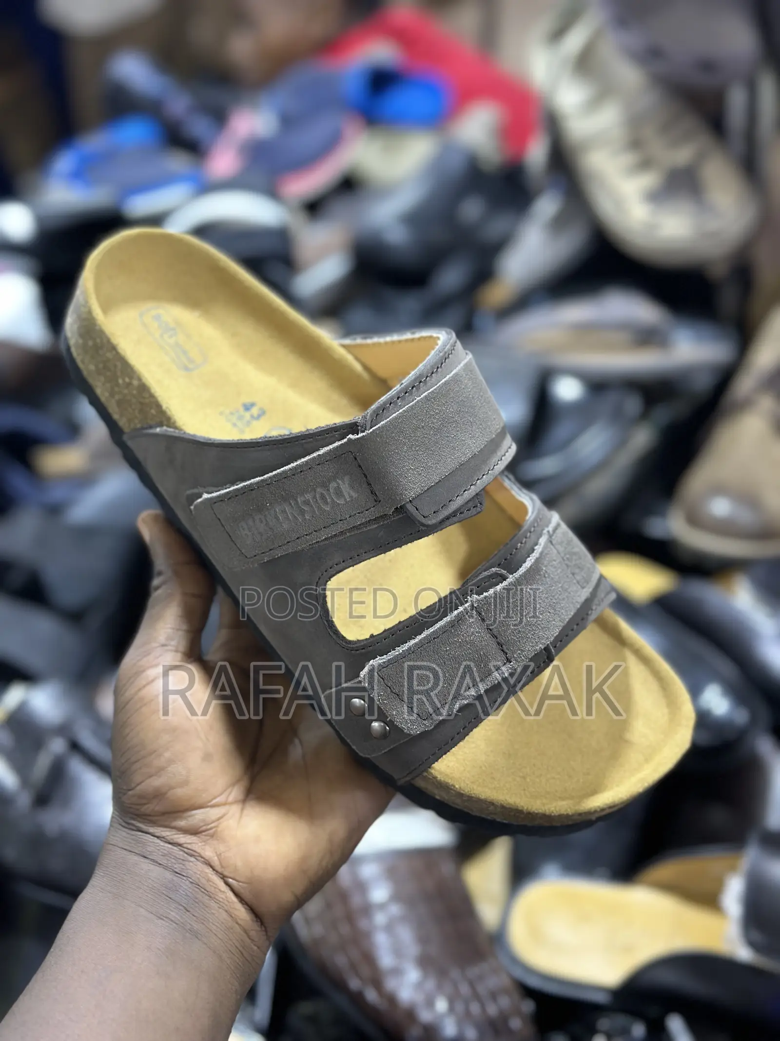 Grey Leather Birkenstock Arizona Double Strap Sandals