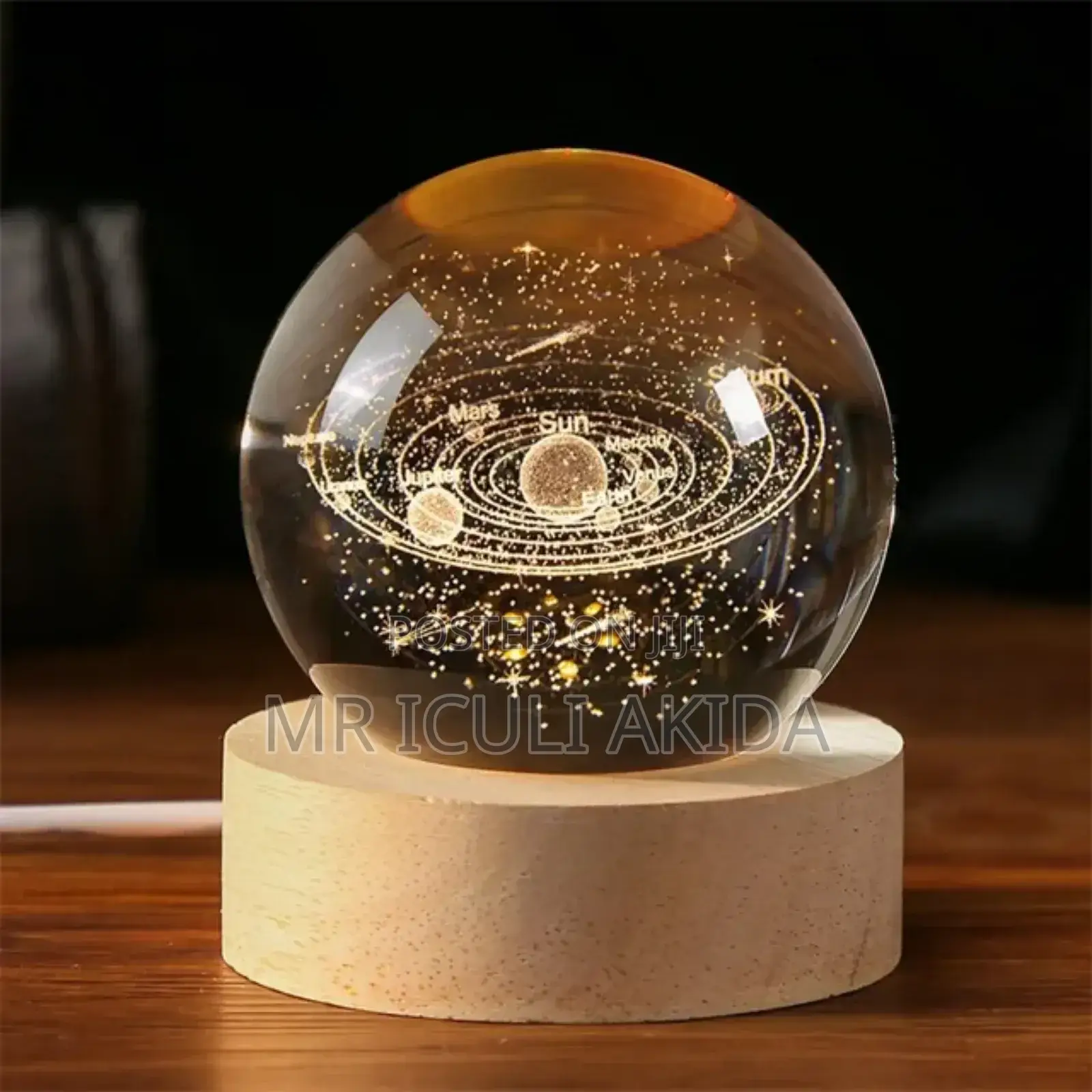 3D Galaxy Crystal Ball Night Light WTH LED Wooden Base