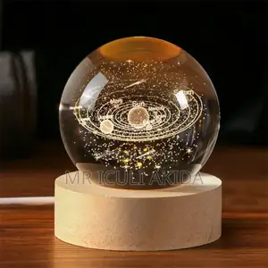 3D Galaxy Crystal Ball Night Light WTH LED Wooden Base