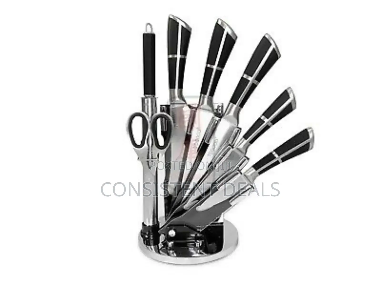 9 Kitchen Knife Set With 360° Rotating Acrylic Stand