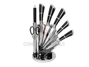 9 Kitchen Knife Set With 360° Rotating Acrylic Stand