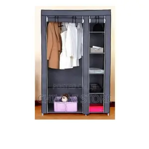 Portable Non Woven Gray Wardrobe.