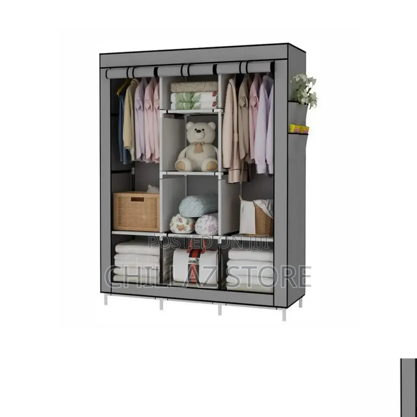 Metallic Poles 3 Columns Portable Wardrobe.