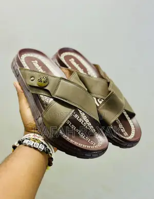 Men’S Brown Timberland Slip-on Cross Leather Sandals