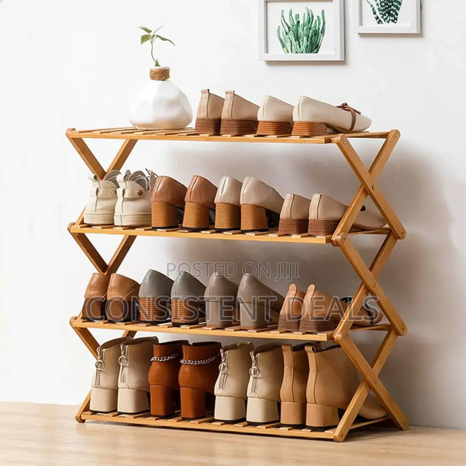 4 Tier Bamboo Wooden Foldable Shoe Rack