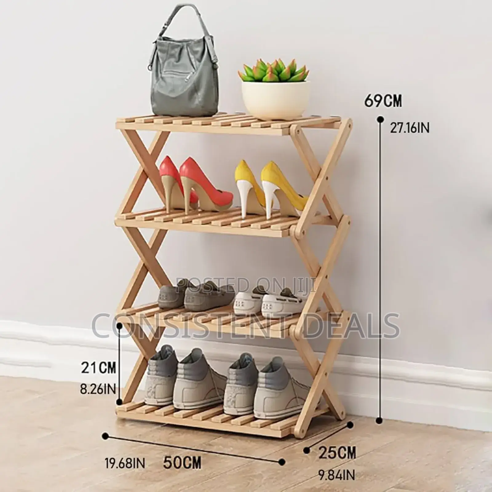 4 Tier Wooden Foldable Shoe Rack