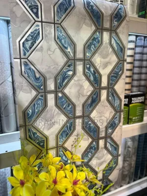 Blue and Well Designed Wallpapers Used in Home and Shops.
