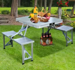 Foldable Silver Camping Table Set