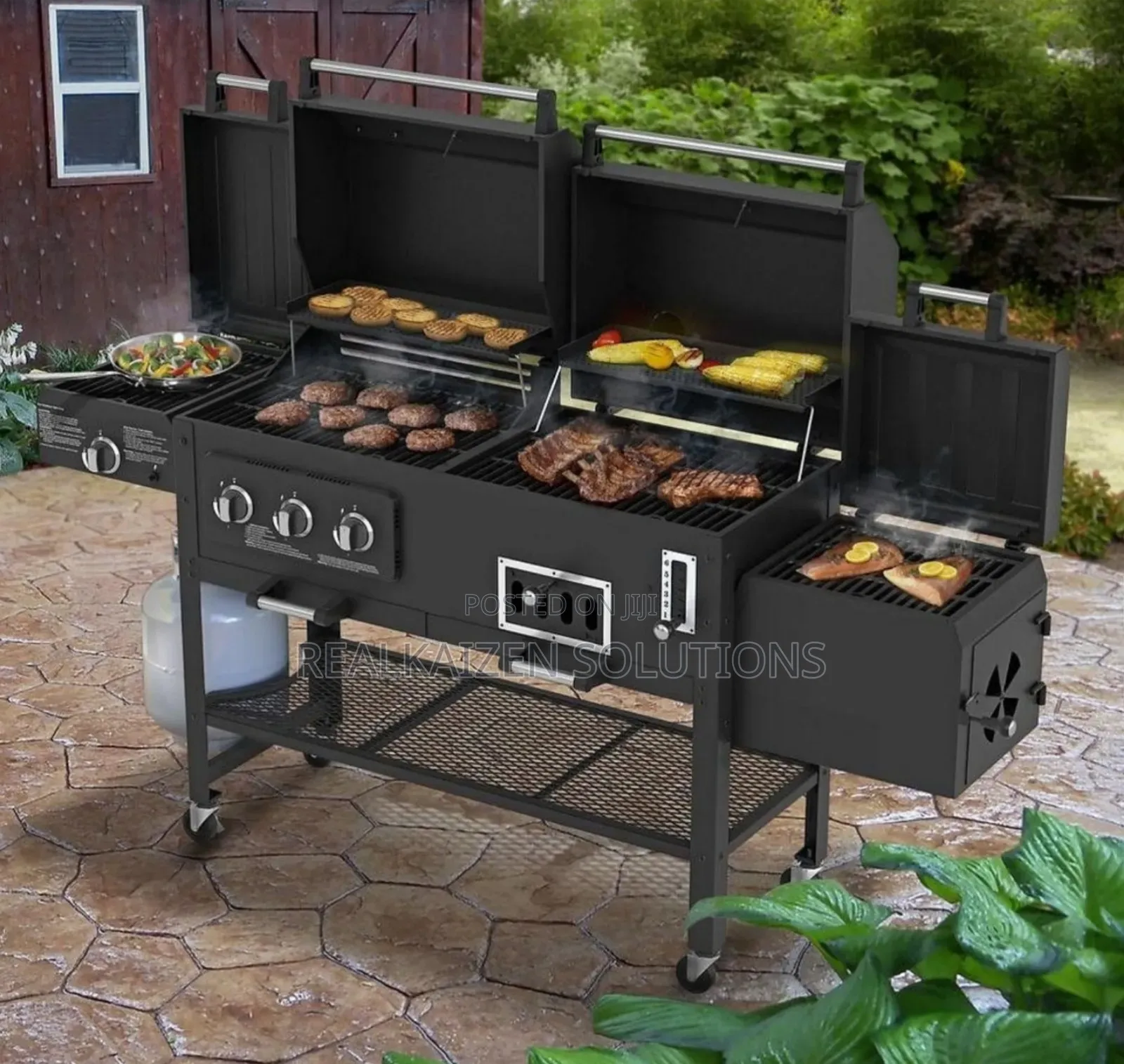 Ultimate Gas and Charcoal Outdoor BBQ Grill With Firebox