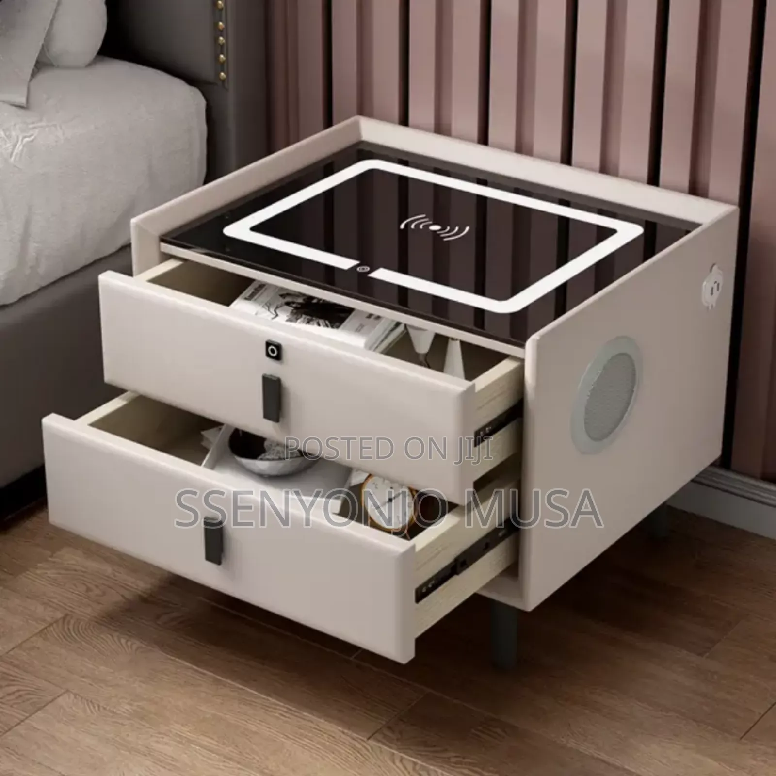 Smart Led Bedside Table With Wireless Charging, Bluetooth Speaker