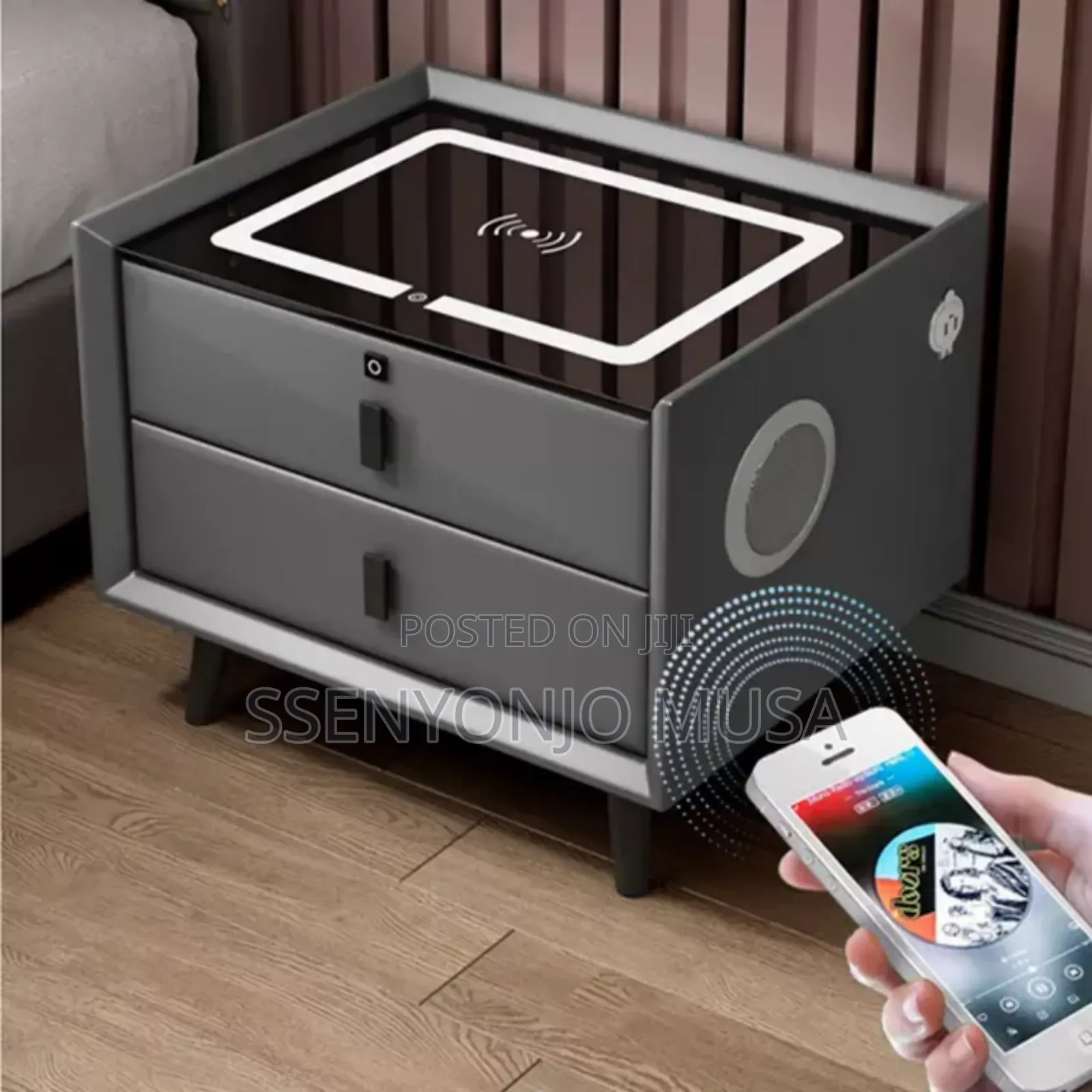 Smart Led Bedside Table With Wireless Charging, Bluetooth Speaker