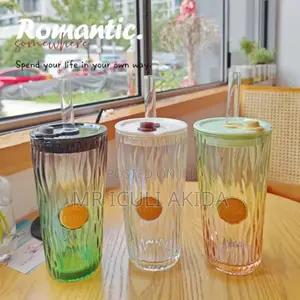 American Ice Coffee Milk Glass Cup Tumbler Mug WTH Lid Straw