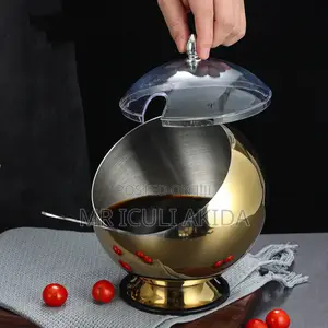 Spherical Stainless Steel Seasoning Bowl Jar Pot Cup WTH Lid